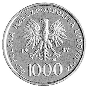 1.000 złotych 1987, Jan Paweł II, na rewersie wypukły n...