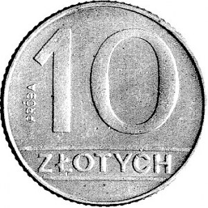 10 złotych 1989, na rewersie wypukły napis PRÓBA, Parch...