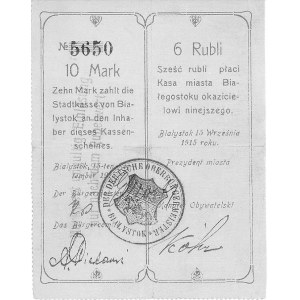 Białystok - 10 marek/6 rubli 15.09.1915, Jabł. 849