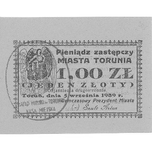 Toruń - 1 i 5 złotych 5.09.1939, Jabł. 4269 i 4270, rza...