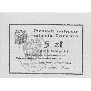Toruń - 1 i 5 złotych 5.09.1939, Jabł. 4269 i 4270, rza...