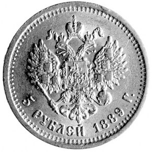 5 rubli 1889, Aw: Głowa, Rw: Orzeł dwugłowy, Fr.151, zł...
