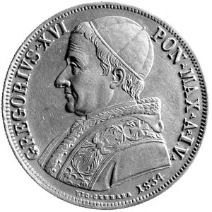 Grzegorz XVI 1831-1846, scudo 1834, Aw: Popiersie, Rw: ...