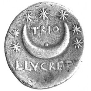 L. Lucretius Trio 76 pne, denar, Aw: Głowa Sola w prawo...