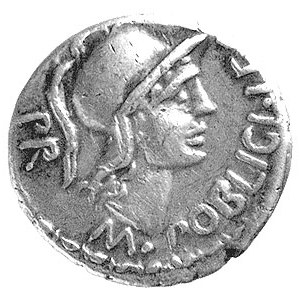 Pompejusz Wielki, denar 46-45, Aw: Głowa Romy w hełmie ...