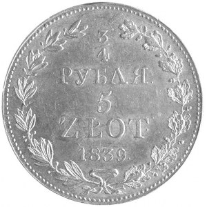 3/4 rubla = 5 złotych 1839, Warszawa, Plage 363, drobna...