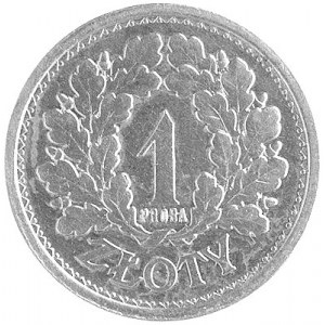 1 złoty 1928, Nominał w wieńcu, wypukły napis PRÓBA, be...