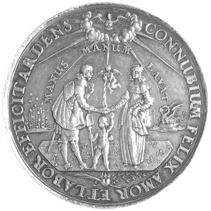 medal zaślubinowy autorstwa Jana Höhna jun., Aw: Mężczy...
