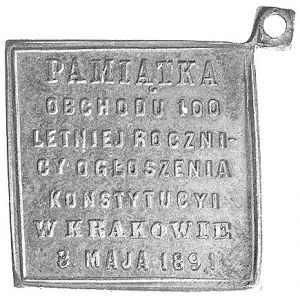 medalik czworokątny na obchody stulecia Konstytucji 3 M...