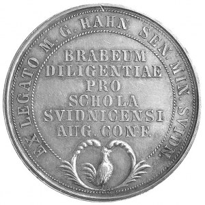 medal nagrodowy szkoły świdnickiej XVIII w., Aw: Ręka z...