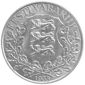 1 korona 1933, Aw: W wieńcu herb państwowy, Rw: Lira na...