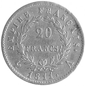 20 franków 1811, Paryż, Aw: Głowa, Rw: W wieńcu nominał...