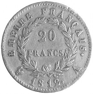 20 franków 1812, Paryż, Aw: Głowa, Rw: W wieńcu nominał...