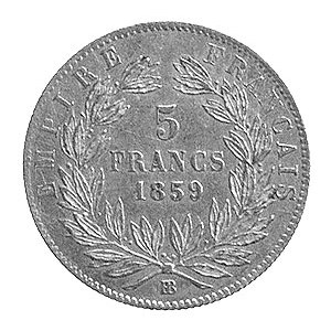 5 franków 1859, Strasbourg, Aw i Rw j.w., Fr.579, Gad.1...