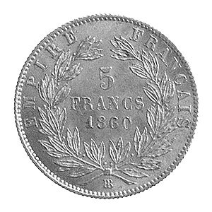 5 franków 1860, Strasbourg, Aw. i Rw. j. w., Fr.579, Ga...