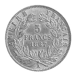 5 franków 1867, Paryż, Aw. i Rw. j.w., Fr.588, Gad.1002...