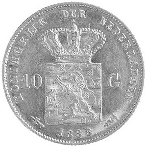 Wilhelm III 1849-1890, 10 guldenów 1888, Aw: Głowa, Rw:...