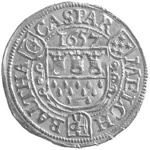 dukat 1657, Aw: Postać Ferdynanda III, napis w otoku, R...