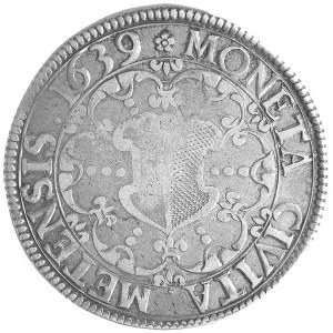 talar 1639, Aw: Herb miasta w ozdobnej rozecie, Rw: Pop...