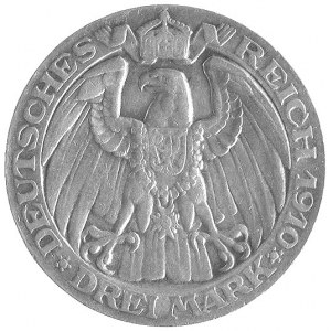 Wilhelm II 1888-1918, 3 marki 1910, pamiątkowe na 100-l...