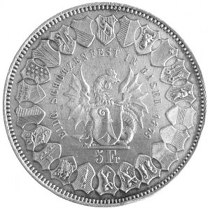 5 franków 1889, Bazylea, Aw: Herb miasta, w otoku napis...