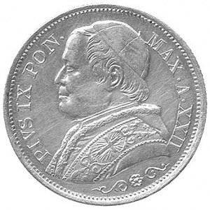 Pius IX 1846-1878, 20 lirów 1868, Rzym, Fr. 280, Berman...