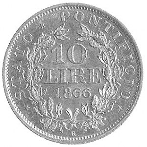 10 lirów 1866, Rzym, Fr. 281, Berman 3335, złoto, 3.22 ...