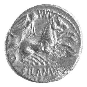 D. Silanus L. f., 91 pne, denar, Aw: Głowa Romy w prawo...