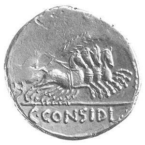 C. Considius Paetus c.a. 46 pne, denar, Aw: Głowa Miner...
