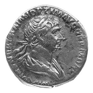 denar z lat 114- 117, Aw: Popiersie cesarza w prawo i n...