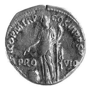 denar z lat 114- 117, Aw: Popiersie cesarza w prawo i n...