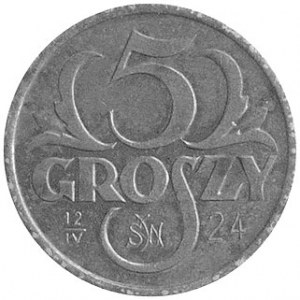5 groszy 1923, na rewersie monogram SW i data 12 IV 24,...