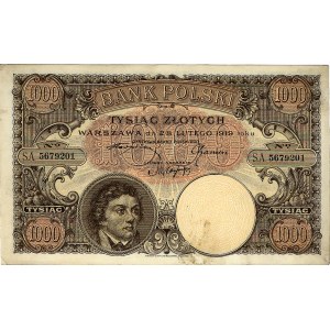 1.000 złotych 28.02.1919, seria S.A. 5679201, Pick 59a,...