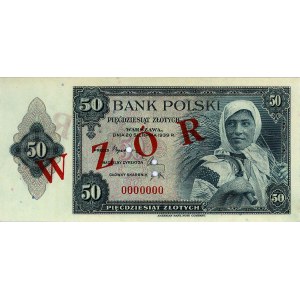 50 złotych 20.08.1939, WZÓR, trzykrotnie perforowane, n...