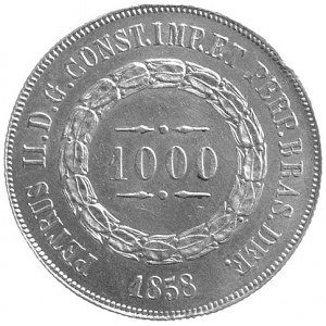 1000 reisów 1858, Aw: Nominał, Rw: Ukoronowa tarcza her...