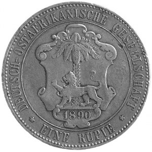 1 rupia 1890, Berlin, Aw: Popiersie cesarza, Rw: Tarcza...