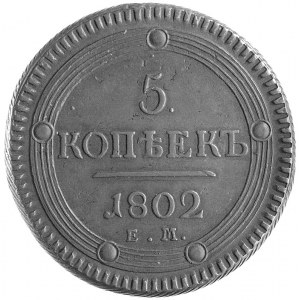 5 kopiejek 1802, Jekatierinburg, Aw: Orzeł dwugłowy, Rw...
