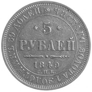 5 rubli 1849, Petersburg, Fr.138, Uzdenikow 230, złoto ...