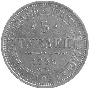 5 rubli 1852, Petersburg, Fr.138, Uzdenikow 234, złoto ...
