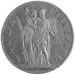 Republika Subalpina, 5 franków An 10 (1802), Aw: Stojąc...