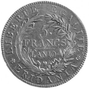 Republika Subalpina, 5 franków An 10 (1802), Aw: Stojąc...