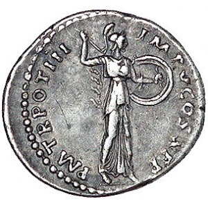 Domicjan 81- 96, denar, Aw: Popiersie w prawo i napis w...