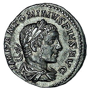 Elagabal 218- 222, denar, Aw: Popiersie w wieńcu w praw...