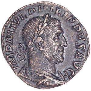 Filip I 244- 249, sesterc, Aw: Popiersie w wieńcu w pra...