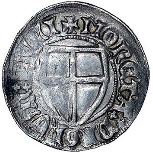 Henryk von Plauen 1410-1413, szeląg, Aw: Tarcza wielkie...