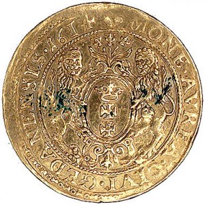 dukat 1614, Gdańsk, H-Cz. 1326 R4, Fr. 10, T. 25, złoto...