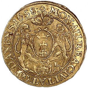 dukat 1658, Gdańsk, H-Cz. 2129 R, Fr. 24, złoto, 3.45 g...