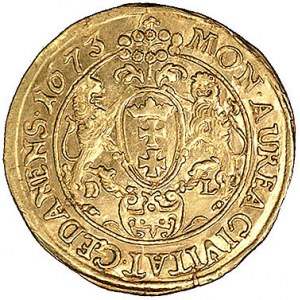 dukat 1673, Gdańsk, H-Cz. 2383 R1, Fr. 32, T. 35, złoto...