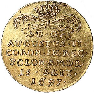 dukat koronacyjny 1697, Drezno, H-Cz. 2600 R, Fr. 2830,...