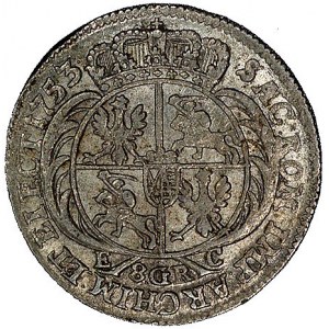 dwuzłotówka (8 groszy) 1753, Lipsk, odmiana z bardzo du...